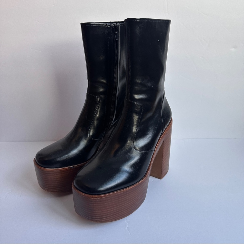 Jeffrey Campbell Black Wood Platform Ankle Boots 9.5